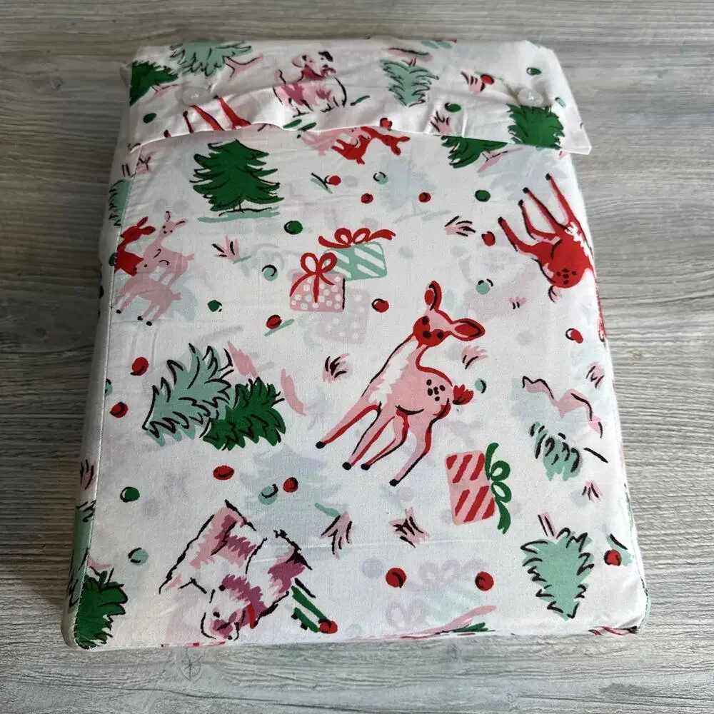 Cath Kidston London Ditsy Deer Pink Multi Queen 4 Pc Sheet Set 100% Cotton NEW